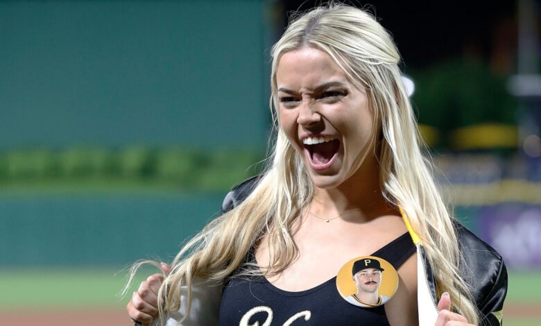 Livvy Dunne cheers on SI models’ first pitch before Paul Skenes takes mound Livvy Dunne cheers on SI models’ first pitch before Paul Skenes takes mound