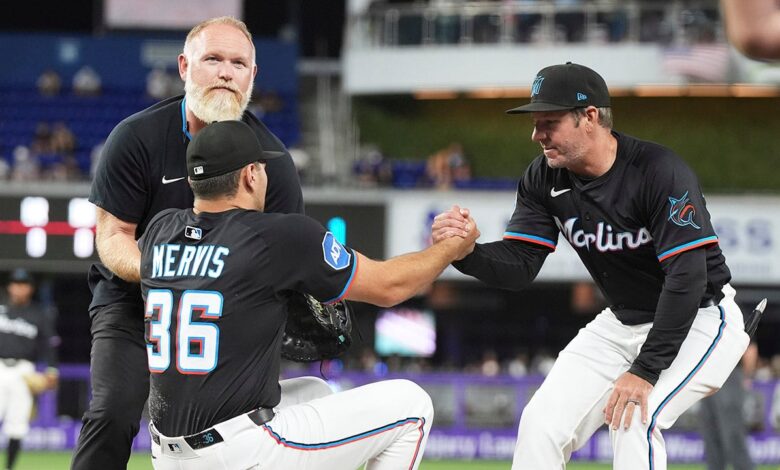 MLB viral moment: Marlins’ Matt Mervis gets hit with ball in unfortunate spot MLB viral moment: Marlins’ Matt Mervis gets hit with ball in unfortunate spot