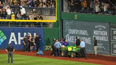 Pirates fan ‘awake and alert’ after crashing onto field in fall