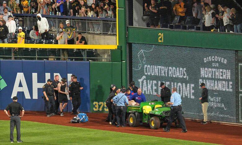 Pirates fan ‘awake and alert’ after crashing onto field in fall Pirates fan ‘awake and alert’ after crashing onto field in fall